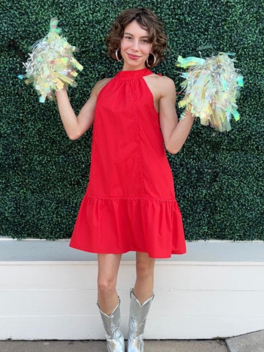 NWT Avara Boutique Red Bow Tie High Neck Marley Dress, Small